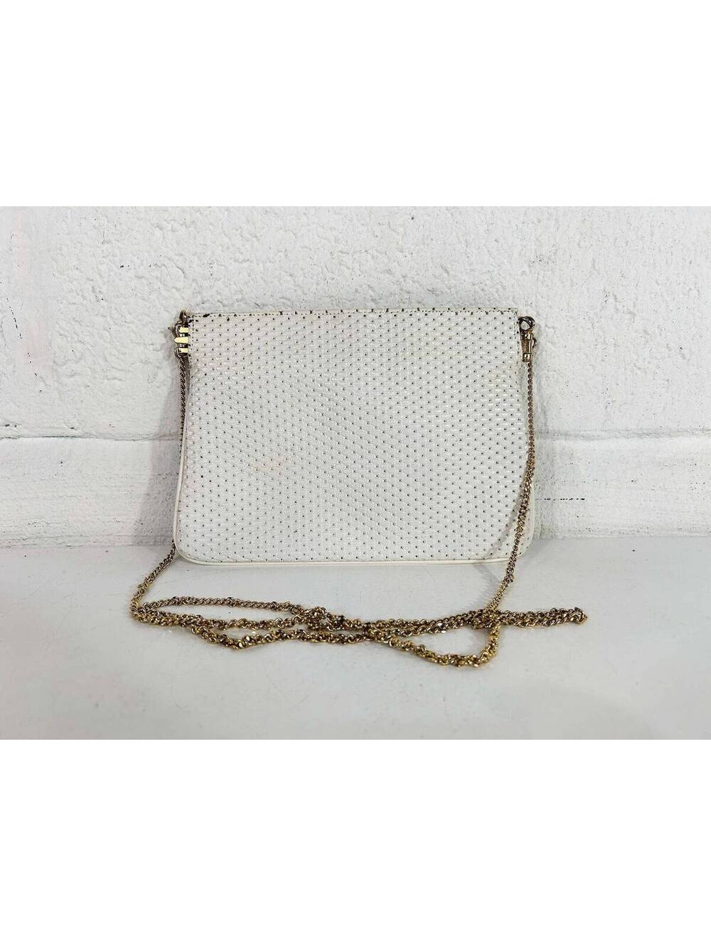 White Mini Purse Handbag Cocktail Bag Robert Bestien Metal Chain Crossbody 1970s